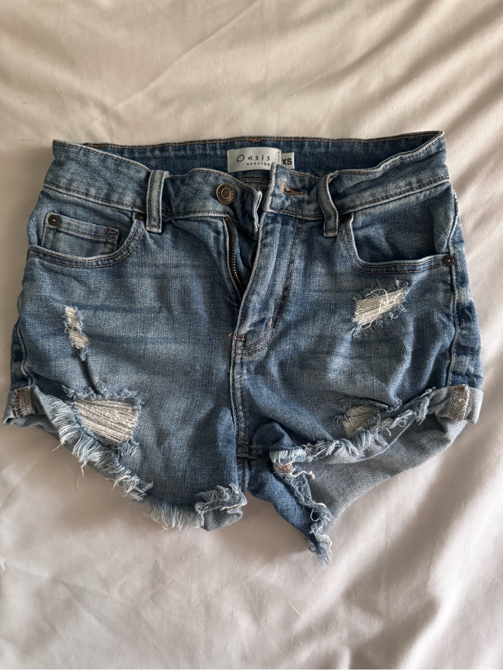 Oasis Light Blue Distressed Denim Shorts